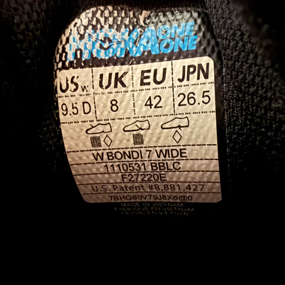 Hoka One One Bondi 7 Wide Women's 9.5 D(wide) Black Running Sneakers Shoes - Picture 13 of 13